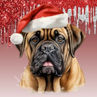 Diamond Painting Bullmastiff met Kerstmuts