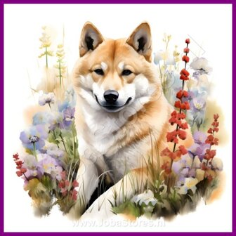 Diamond Painting Akita met bloemen