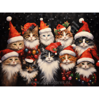 Diamond Painting Katten met Kerstmutsen