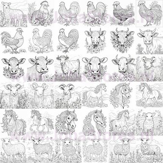 Digital Coloring Book for Adults Farm Animals 01 (36 Coloring Pages)