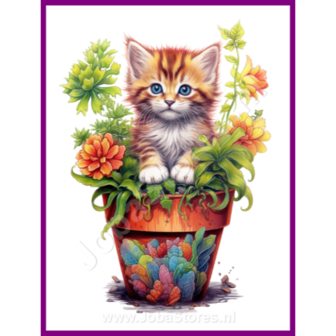 Diamond Painting Kitten in plantenpot