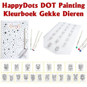 HappyDots DOT Painting Kleurboek Gekke dieren - 20 stippelschilderijen