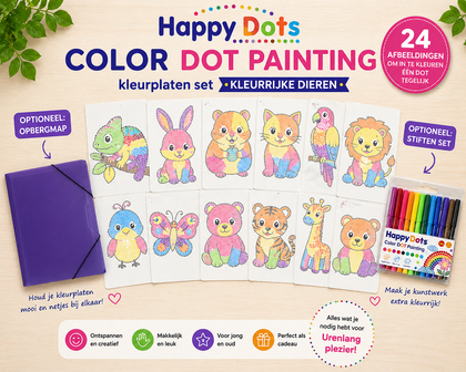 HappyDots Color DOT Painting Coloring Pages Set Colorful Animals