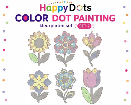 HappyDots Color DOT Painting Coloring Pages Set Flowers