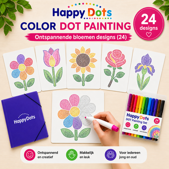 HappyDots Color DOT Painting Coloring Pages Set Flowers