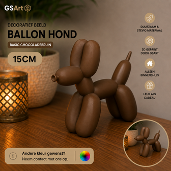 GSArt Decoratief Beeld Ballon Hond - 3D Geprint - Moderne Woondecoratie - 15cm Chocoladebruin