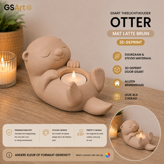 GSArt Theelichthouder Otter - Decoratieve Otter met LED Theelichtje - 3D Geprint - Mat Lattebruin