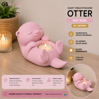 GSArt Theelichthouder Otter - Decoratieve Otter met LED Theelichtje - 3D Geprint - Mat Roze