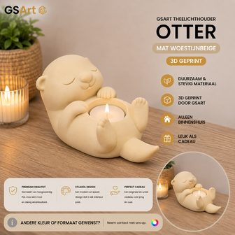 GSArt Theelichthouder Otter - Decoratieve Otter met LED Theelichtje - 3D Geprint - Mat Woestijnbeige