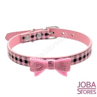 Honden Halsband Ruitjes met strik Roze XS
