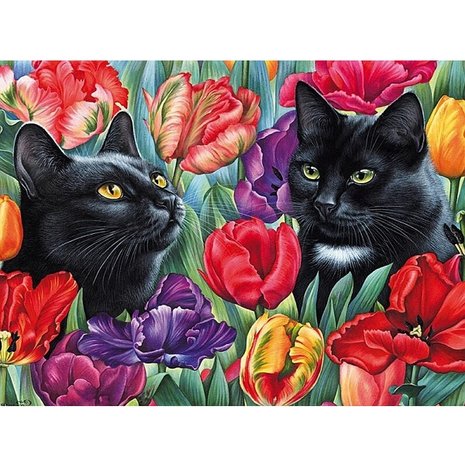 Diamond Painting Cats between flowers 40x50cm