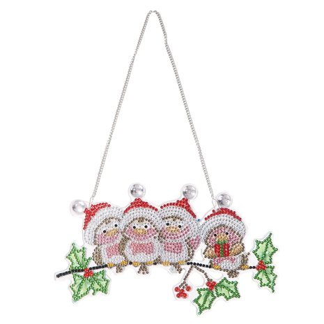 Diamond Painting Hanging Christmas Ornament birds with Santa hat (22cm)