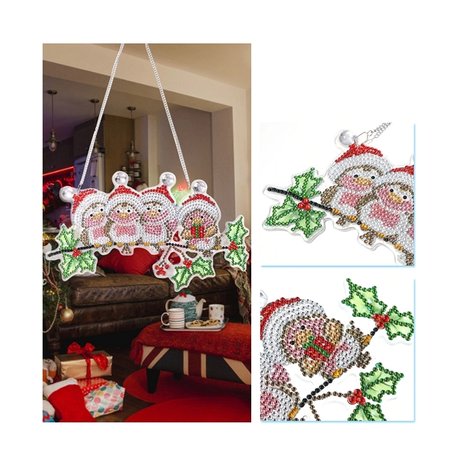 Diamond Painting Hanging Christmas Ornament birds with Santa hat (22cm)