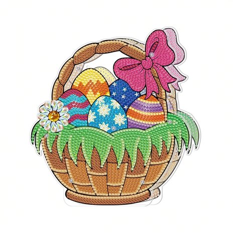 Diamond Painting Standing Easter Ornament with Lights Basket of Eggs (19cm)