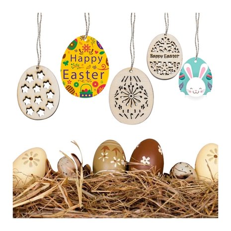 Wooden Easter egg pendants to paint / color yourself (10 pieces/8cm)