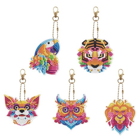 Diamond Painting Keychain Set Colorful Animals (5 pcs)