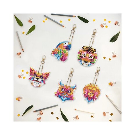 Diamond Painting Keychain Set Colorful Animals (5 pcs)