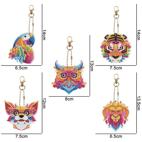 Diamond Painting Keychain Set Colorful Animals (5 pcs)