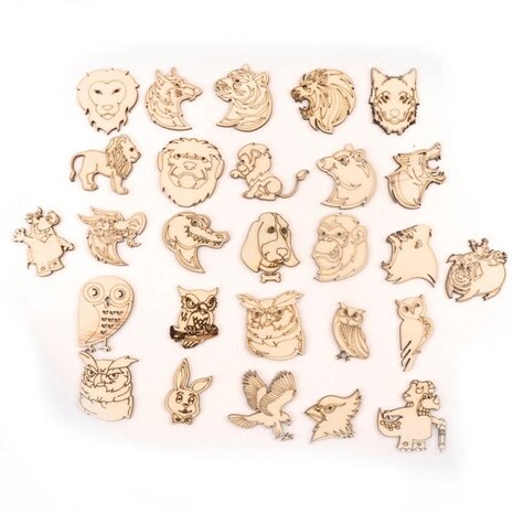 Wooden mini wild animals assortment to paint / color yourself (10 pieces / 50mm)