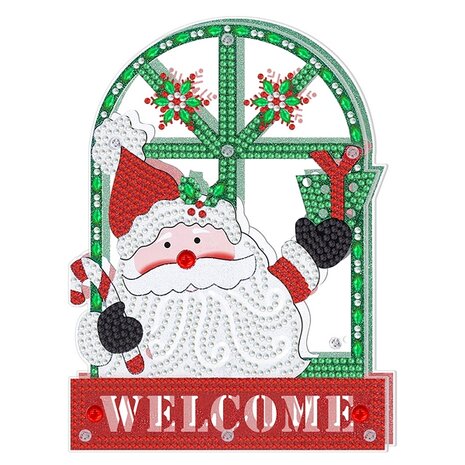 Diamond Painting Standing Christmas Lamp 04 (Welcome Santa)