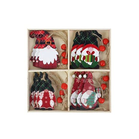 Wooden Christmas pendants Gnome - Gnome in wooden box (12 pieces)