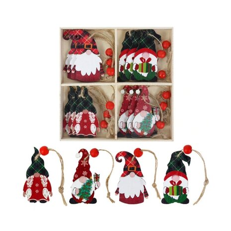 Wooden Christmas pendants Gnome - Gnome in wooden box (12 pieces)