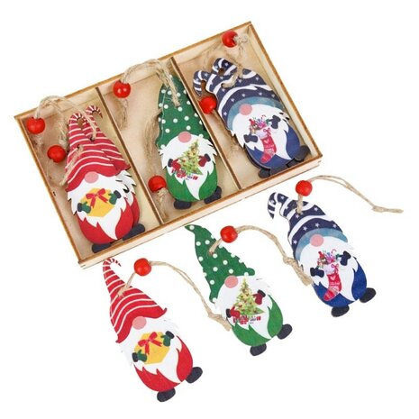 Wooden Christmas pendants Gnome - Gnome in wooden box (9 pieces)