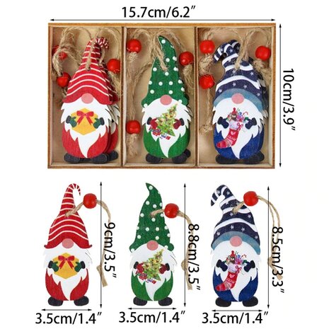 Wooden Christmas pendants Gnome - Gnome in wooden box (9 pieces)