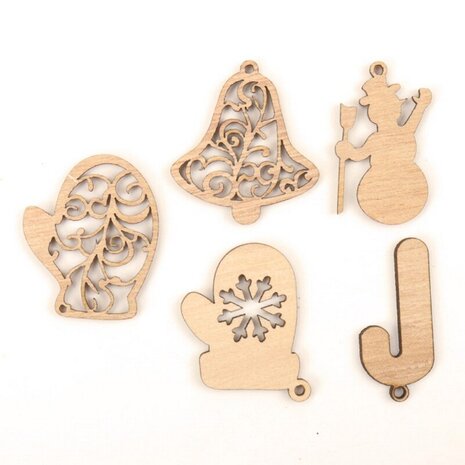 Wooden mini Christmas hangers assortment to paint / color yourself (10 pieces / 44mm)