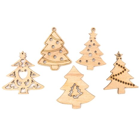 Wooden mini Christmas hangers Christmas trees to paint / color yourself (10 pieces / 44mm)