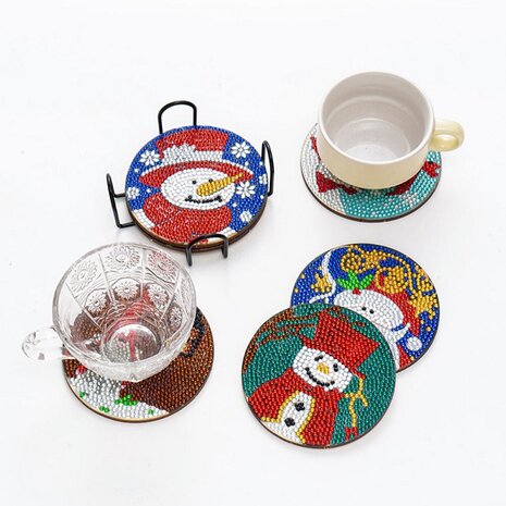 Diamond Painting Christmas Coaster set 01 with holder (6 pieces)