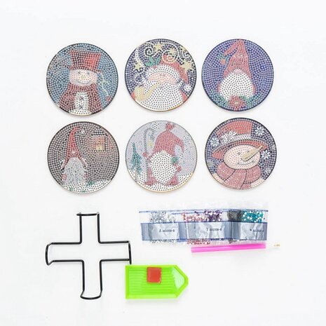 Diamond Painting Christmas Coaster set 01 with holder (6 pieces)