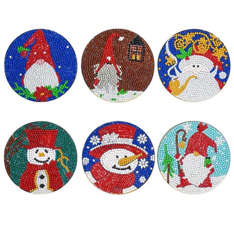 Diamond Painting Christmas Coaster set 01 with holder (6 pieces)