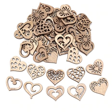 Wooden mini hearts assortment to paint / color yourself (50 pieces / 33mm)