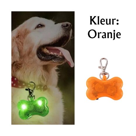 Led illuminated bone with clip for dog collar (Orange)