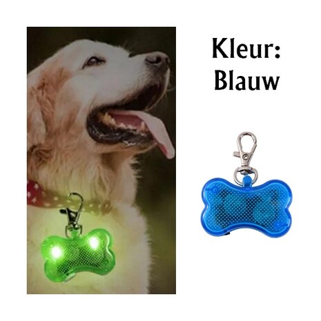 Led illuminated bone with clip for dog collar (Blue)