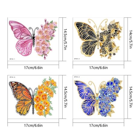 Diamond Painting Sticker Large - Butterflies 01 - 4 pieces (17cm)