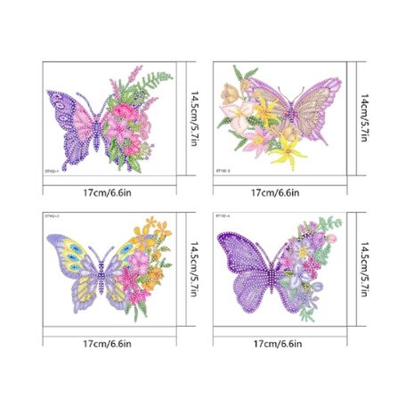 Diamond Painting Sticker Large - Butterflies 02 - 4 pieces (17cm)