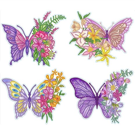 Diamond Painting Sticker Large - Butterflies 02 - 4 pieces (17cm)