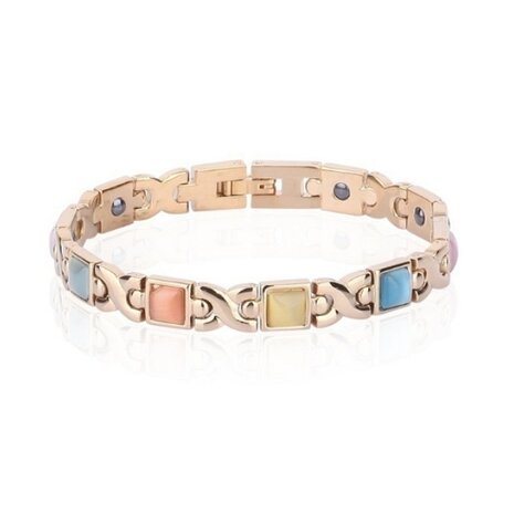 Magnetic Steel (ladies) bracelet Jamy 22 (Colorful-Rose Gold colored)