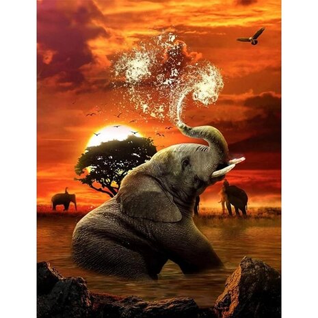 Diamond Painting Elephant in the water (size and shape of stones of your choice)