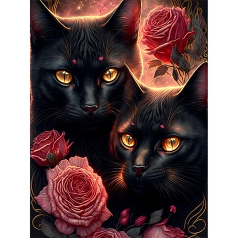 Diamond Painting Katten met bloemen 09