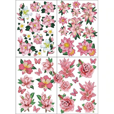 Diamond Painting Sticker Set Pink Flowers and Butterflies (42 Pieces)