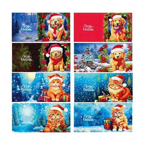 Diamond Painting Christmas Cards Set 08 Dogs and Cats (8 pieces)