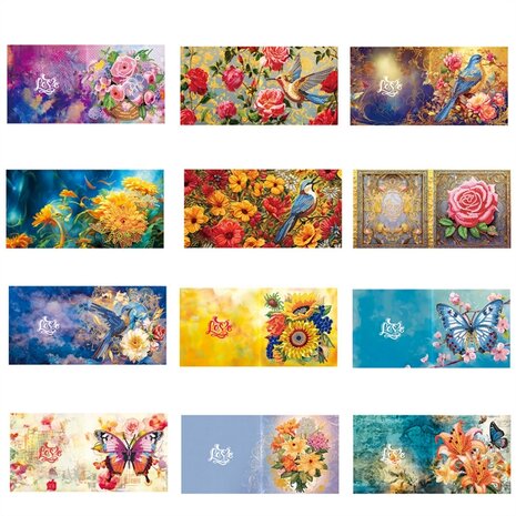 Diamond Painting Greeting Cards Set 005 Flowers, Birds, and Butterflies (12 pieces)