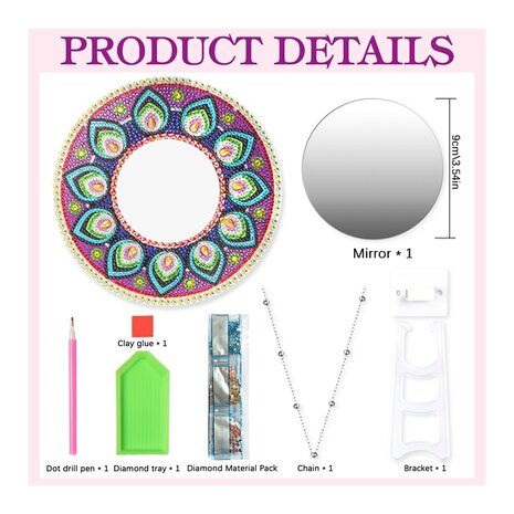 Diamond Painting Mirror 04 Sun (20cm)