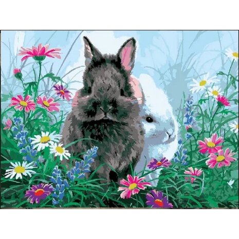Diamond Painting Zwart en wit konijn
