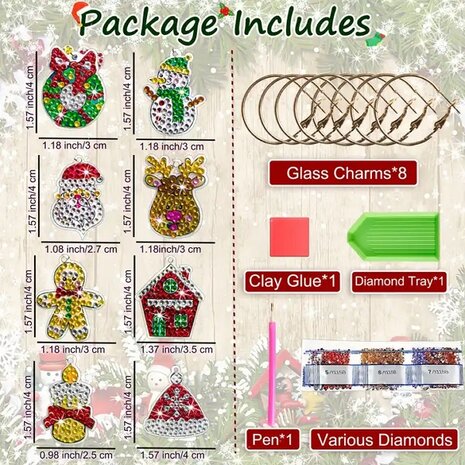 Diamond Painting Christmas Ornaments for Wine Glasses (8 pieces)
