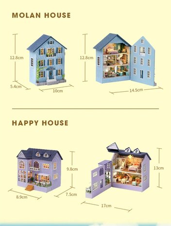 Miniature DIY houses set of 2 (blue + purple)