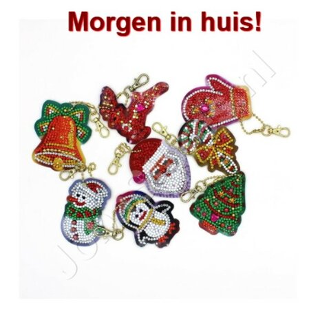 Diamond Painting Sleutelhanger Set Kerst 04 (8 stuks)